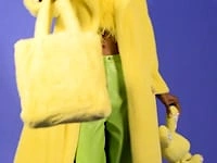 Yellow Faux Fur Coat with Floral Embellishments