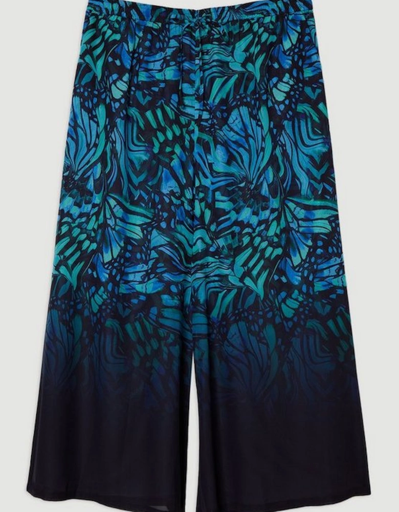 Plus Size Ombre Butterfly Georgette Wide Leg Beach Trouser