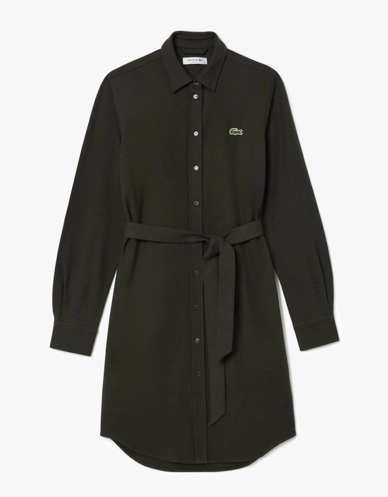 Belted Piqué Shirt Dress