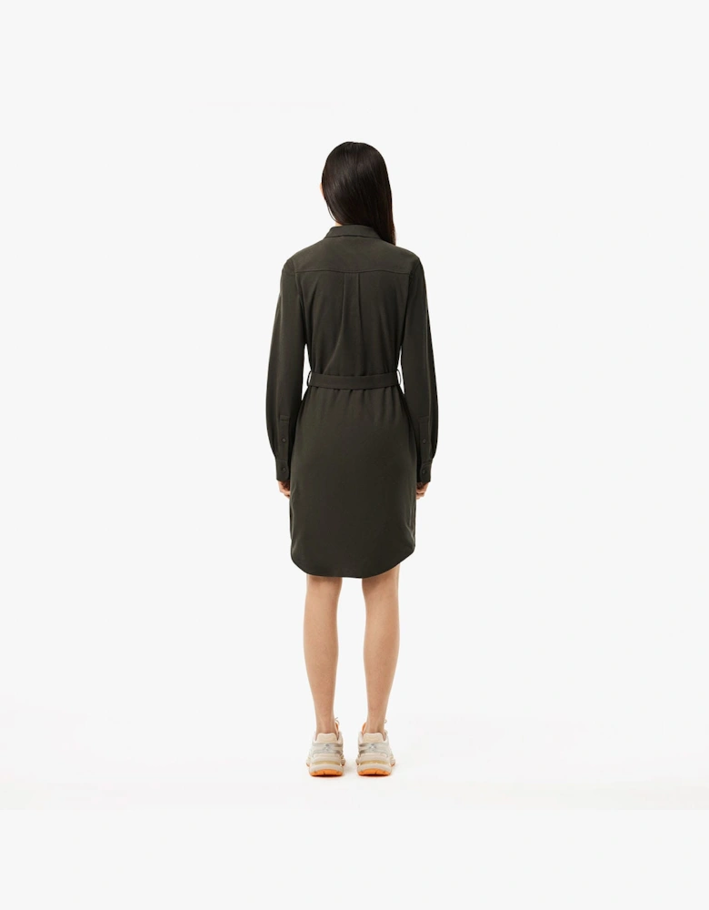 Belted Piqué Shirt Dress