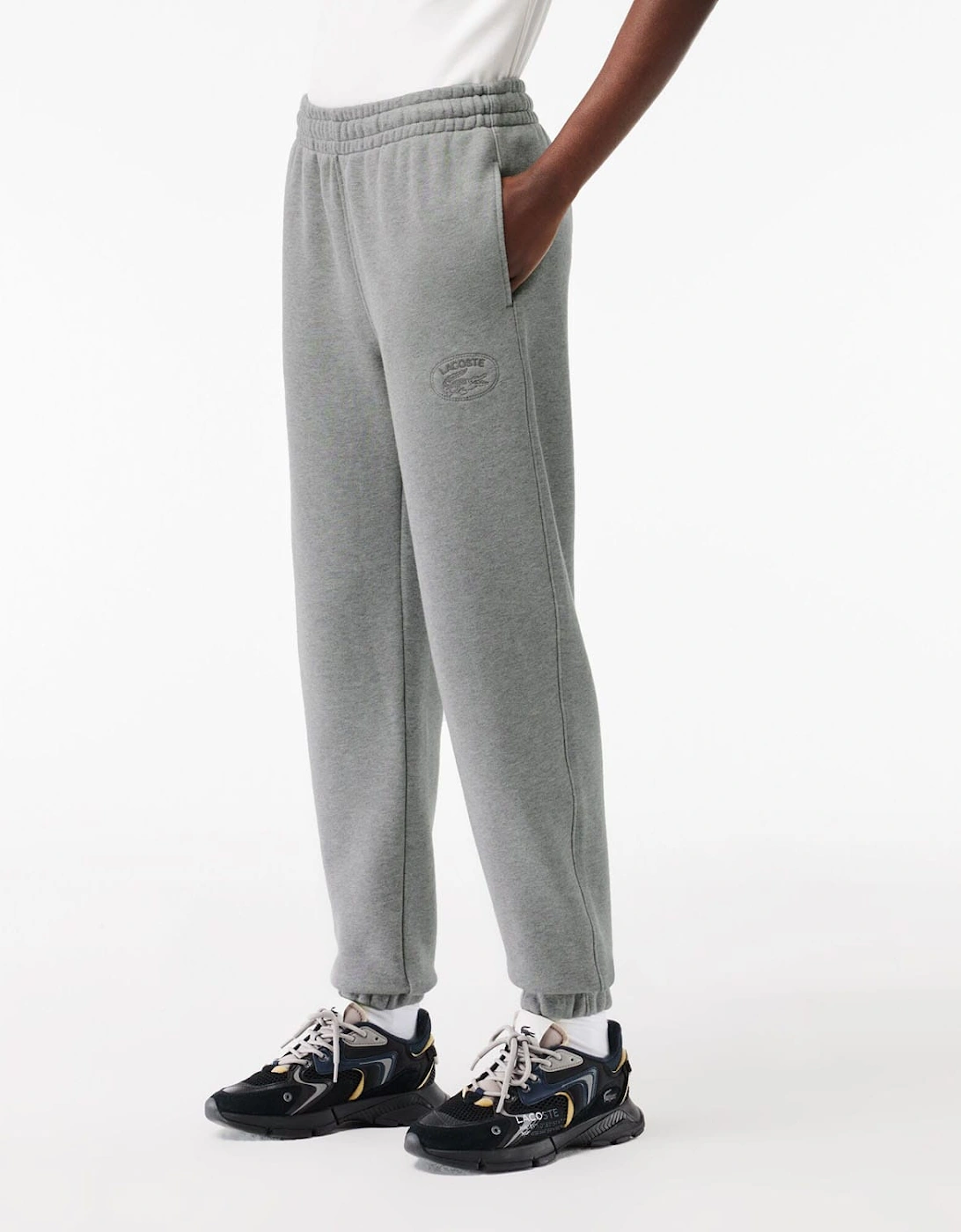 Lacoste Women's Straight Leg Embroidered Sweatpants - Grey - Size: 6