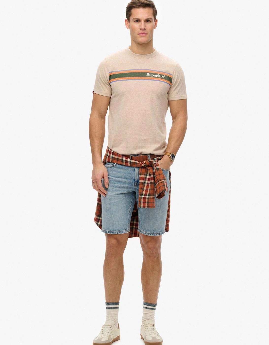Venue Logo Stripe Relaxed T-Shirt - Beige
