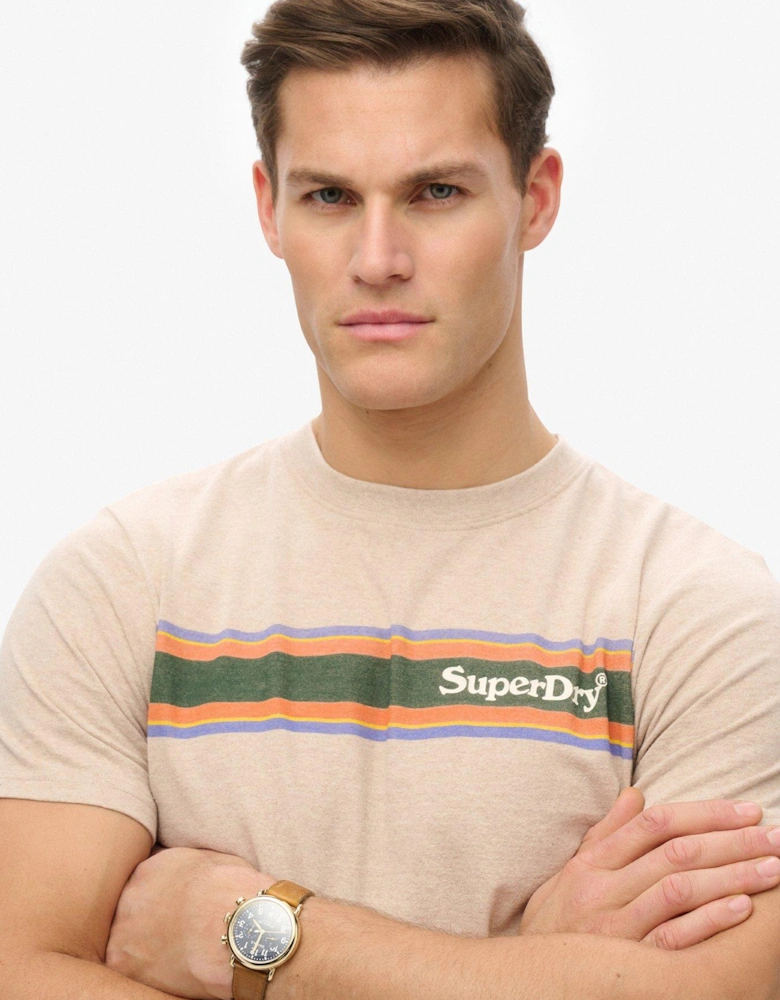 Venue Logo Stripe Relaxed T-Shirt - Beige