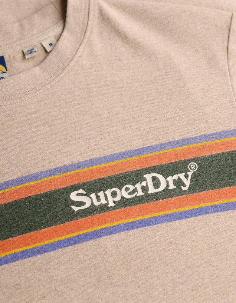 Venue Logo Stripe Relaxed T-Shirt - Beige