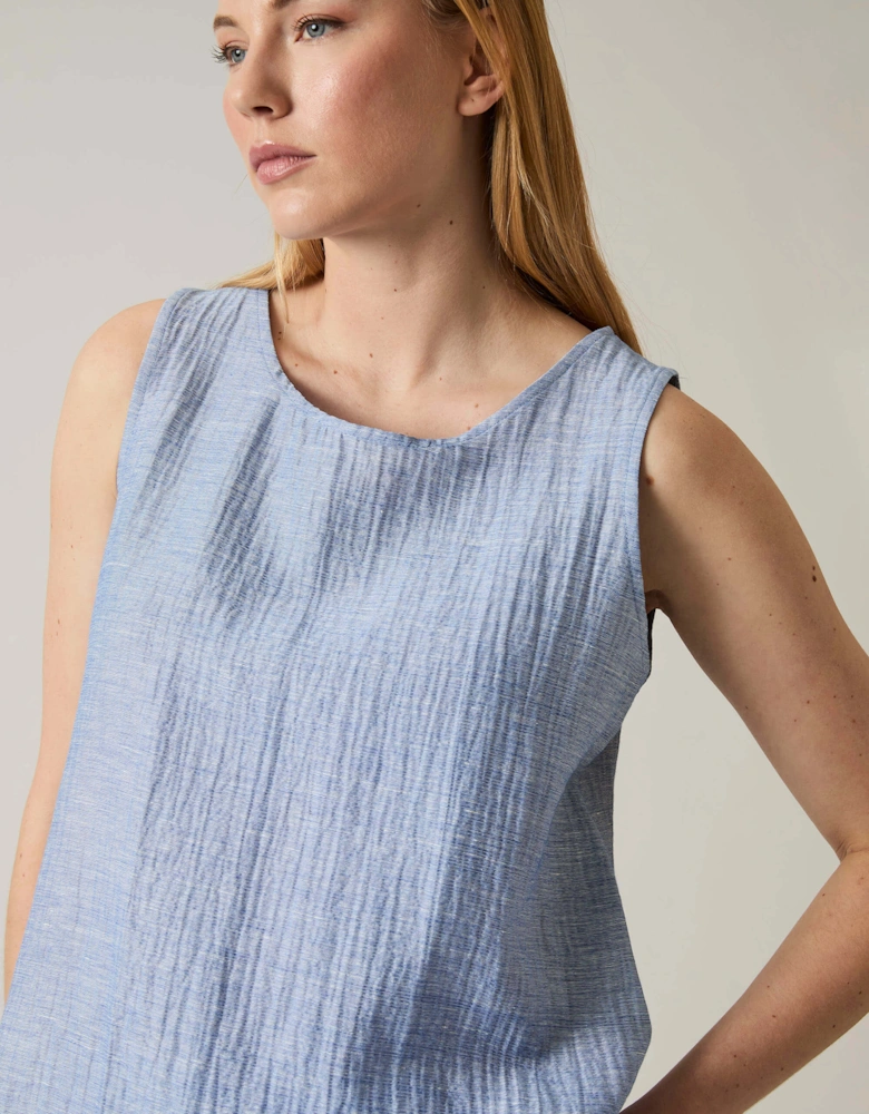 Blue Sleeveless Back Button Top