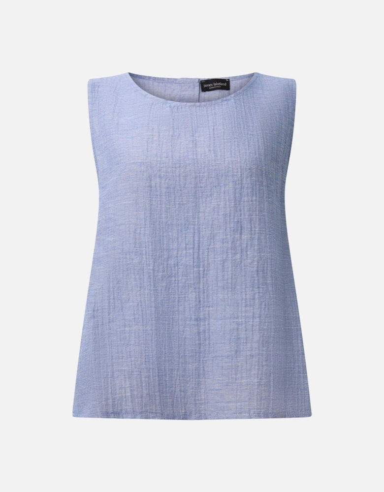 Blue Sleeveless Back Button Top
