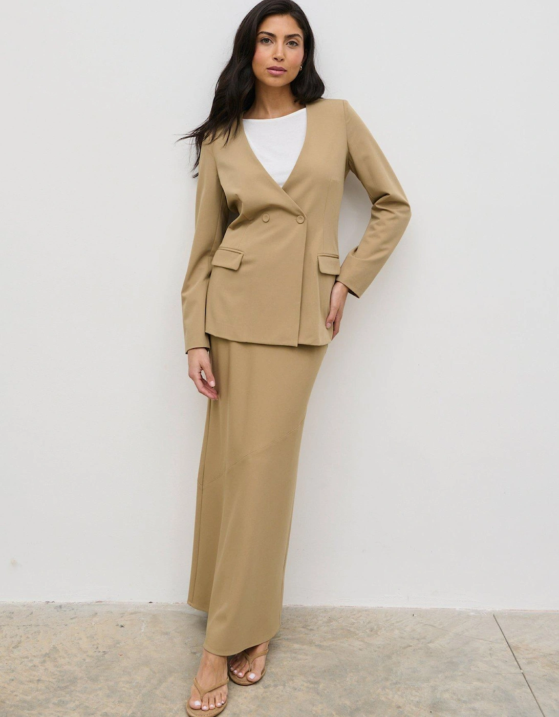 Jean Collarless Blazer - Camel - Beige