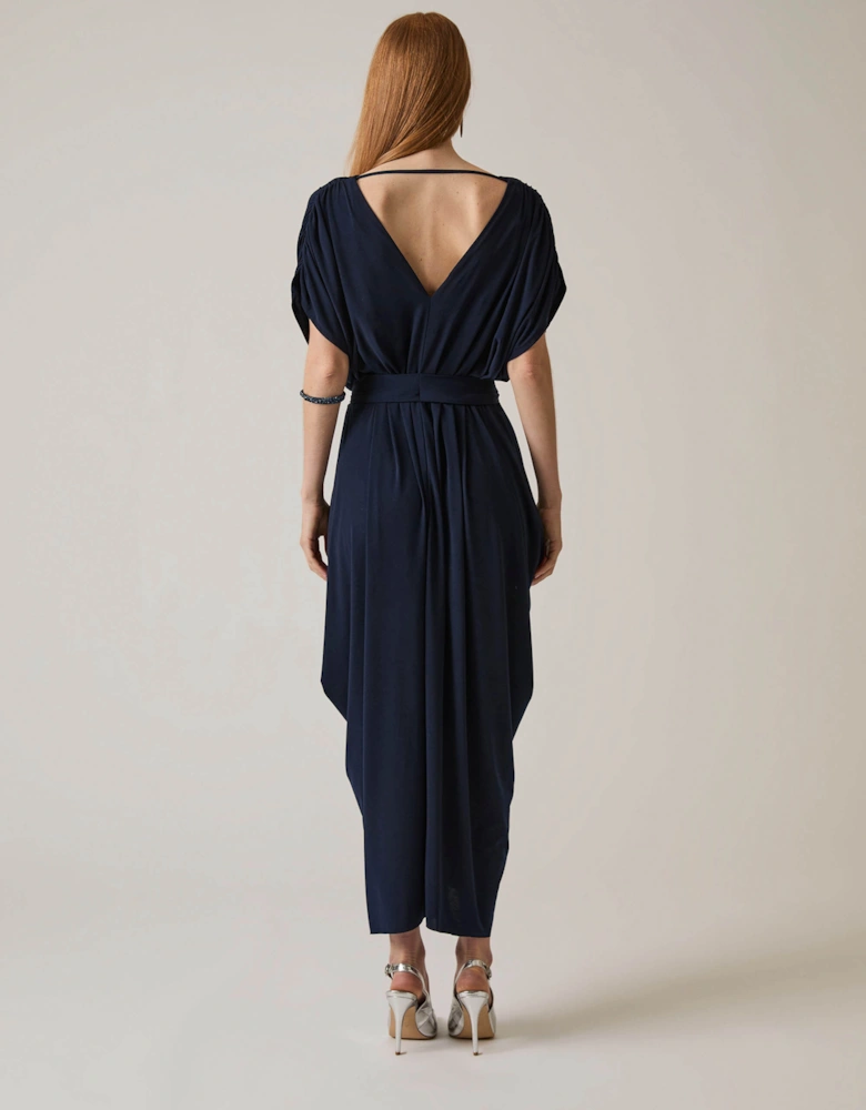 Draped Maxi Navy Dress