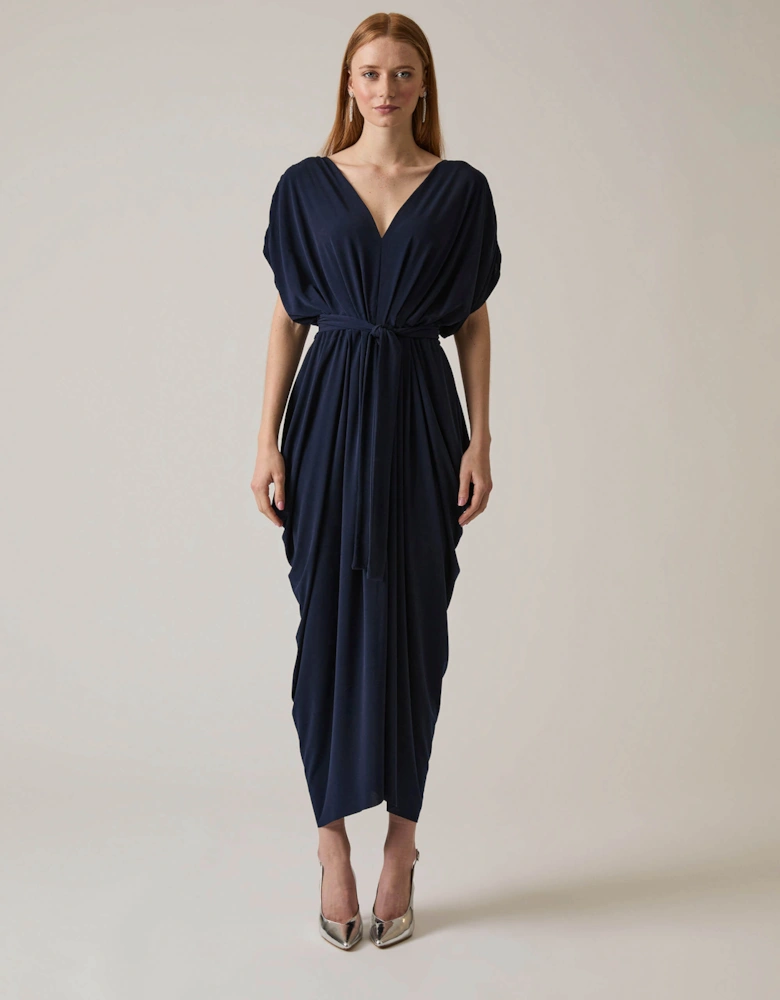 Draped Maxi Navy Dress