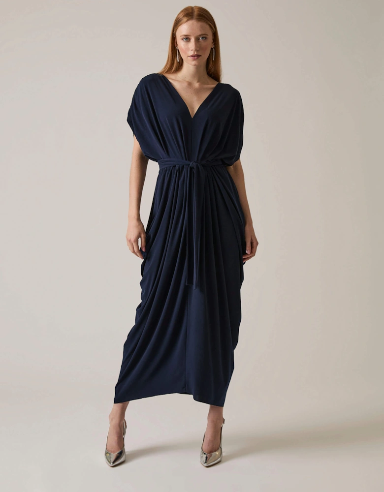 Draped Maxi Navy Dress