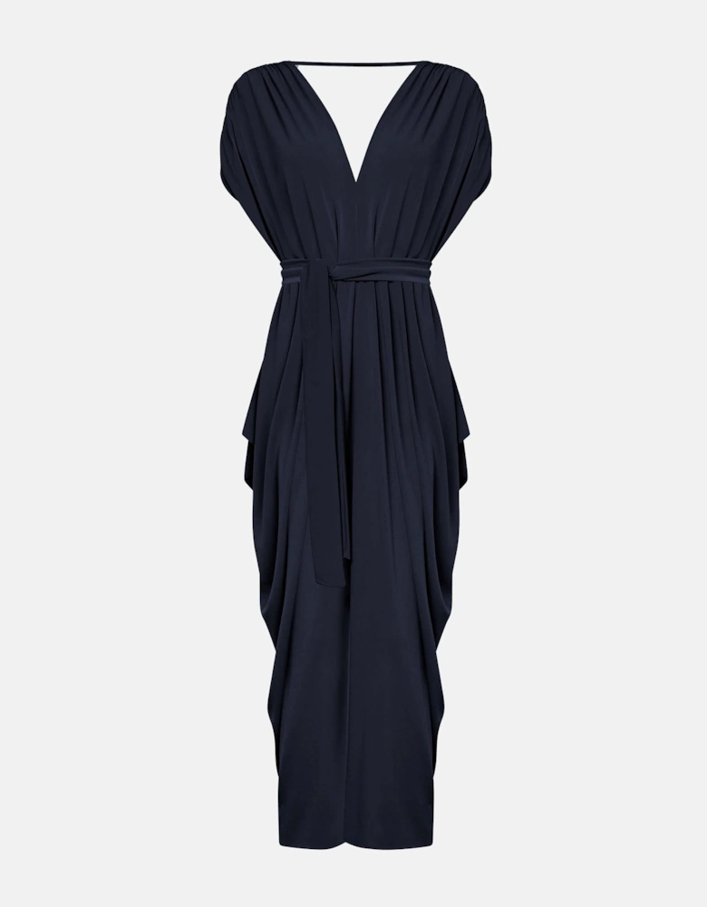 Draped Maxi Navy Dress