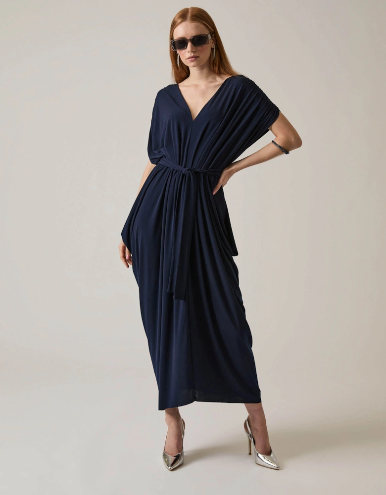 Draped Maxi Navy Dress