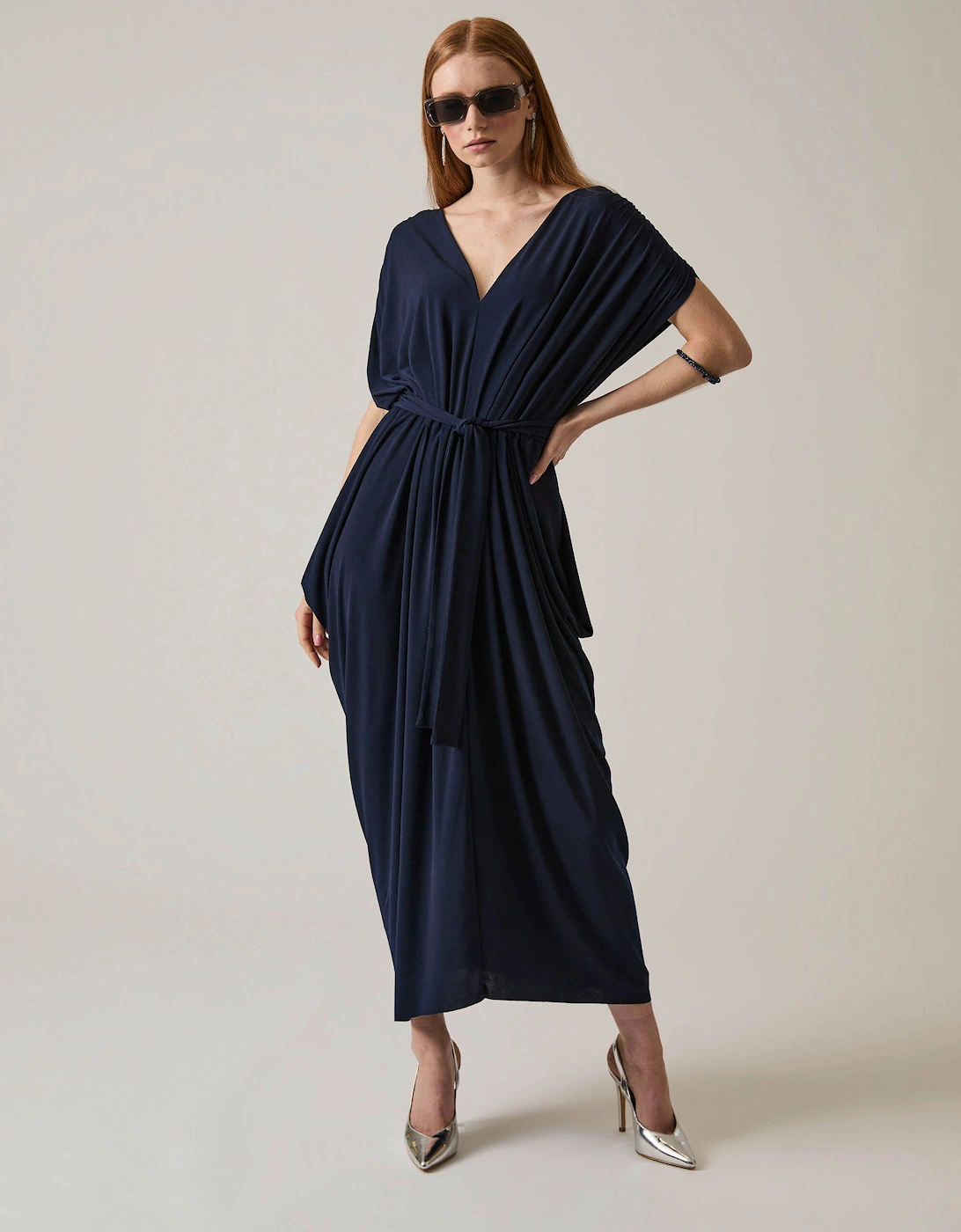 Draped Maxi Navy Dress