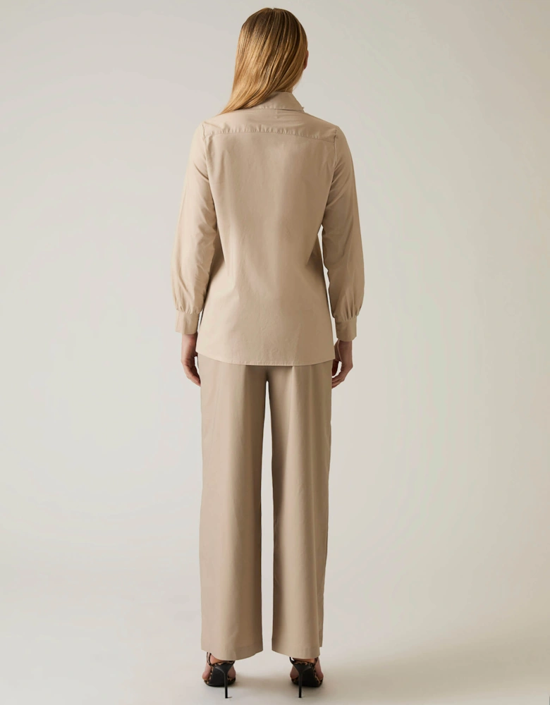 Pearl Collar Beige Cotton Shirt