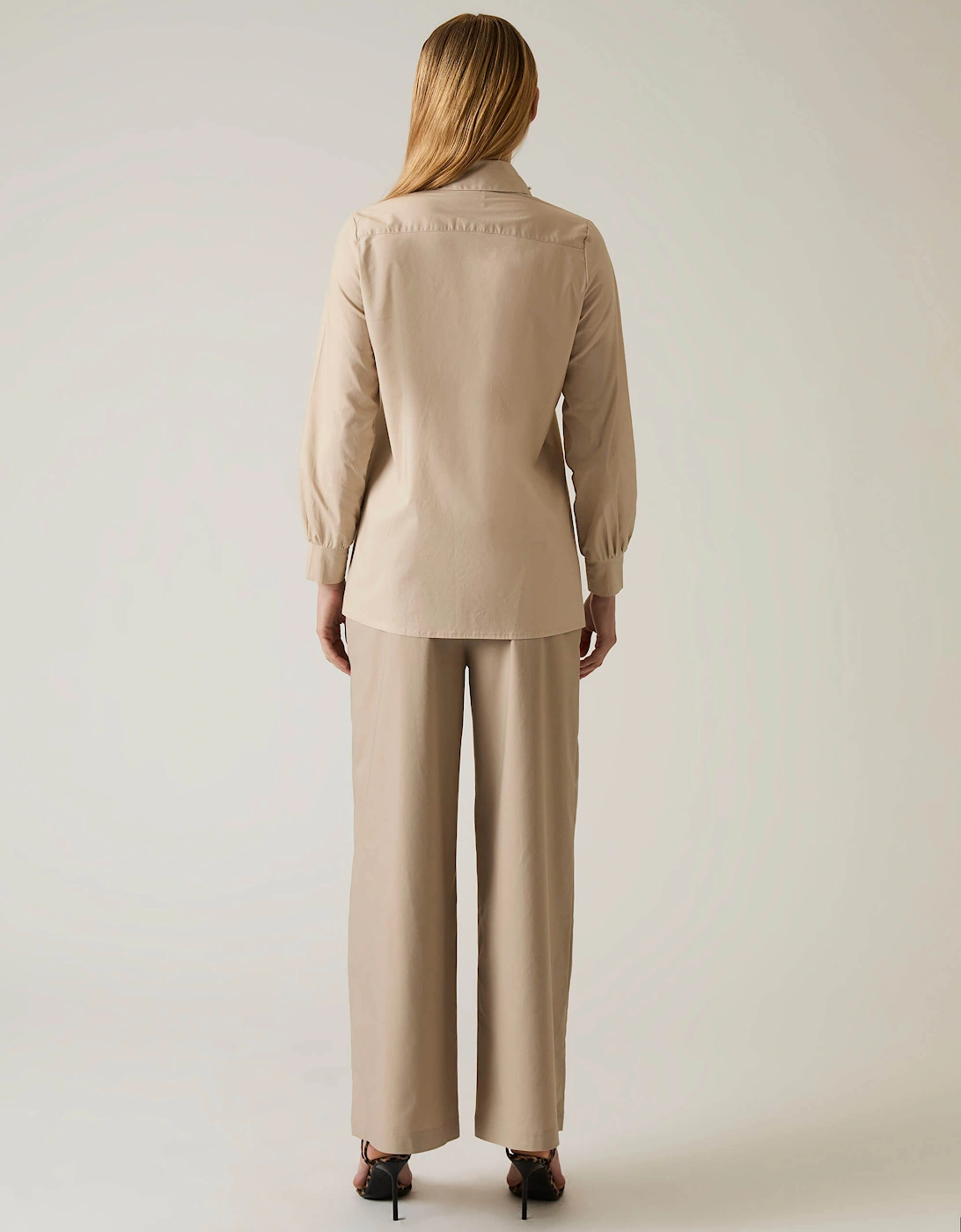 Pearl Collar Beige Cotton Shirt