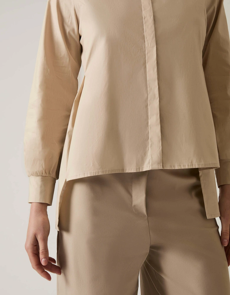 Pearl Collar Beige Cotton Shirt
