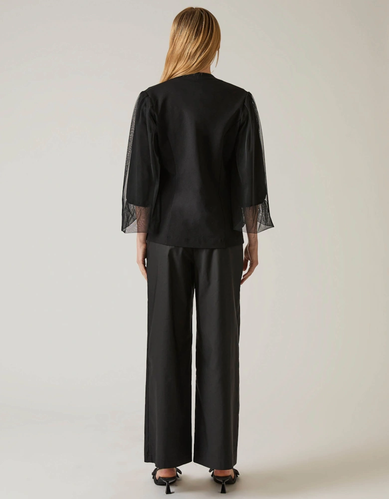 Tulle Sleeve Black Blazer