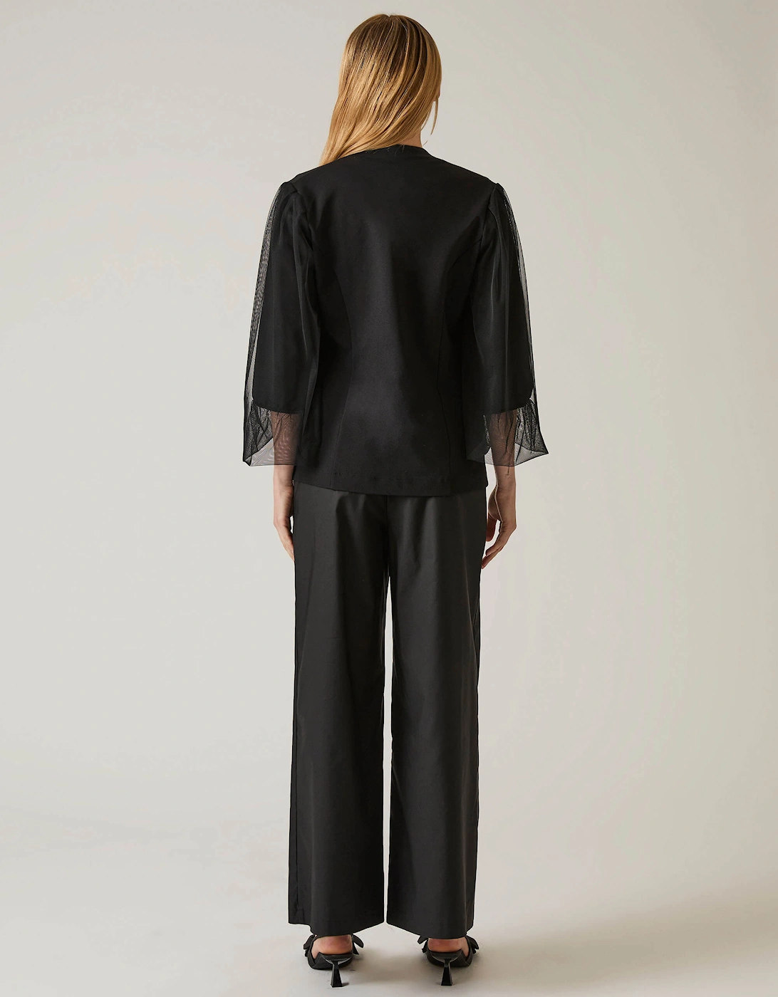 Tulle Sleeve Black Blazer
