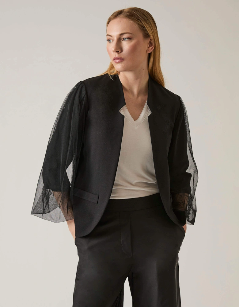 Tulle Sleeve Black Blazer