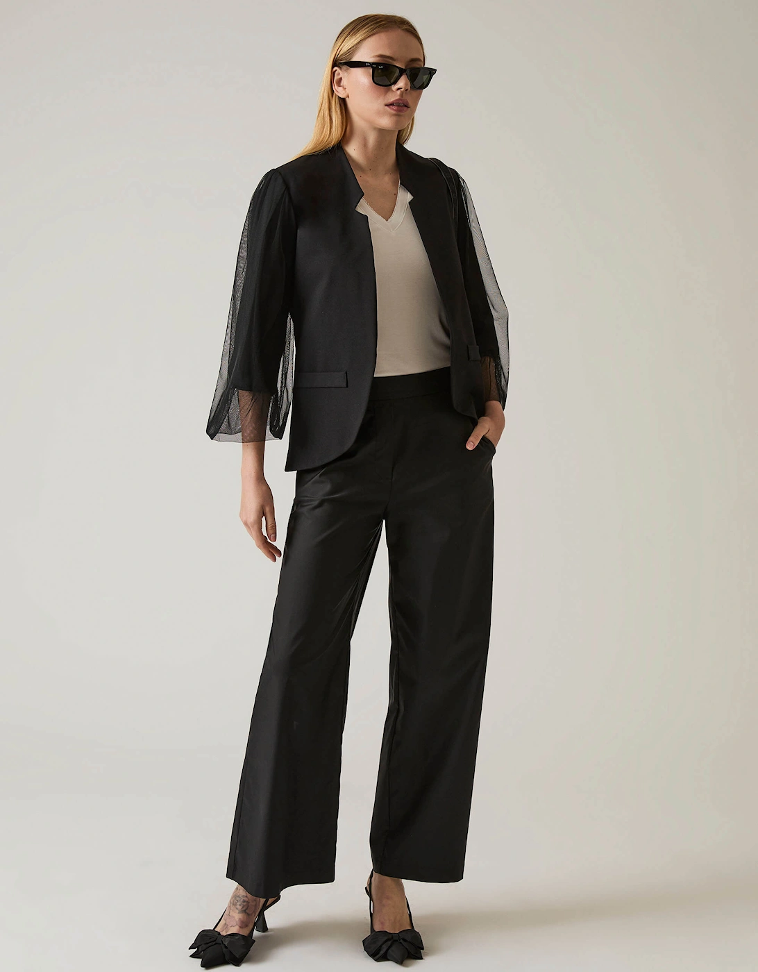 Tulle Sleeve Black Blazer