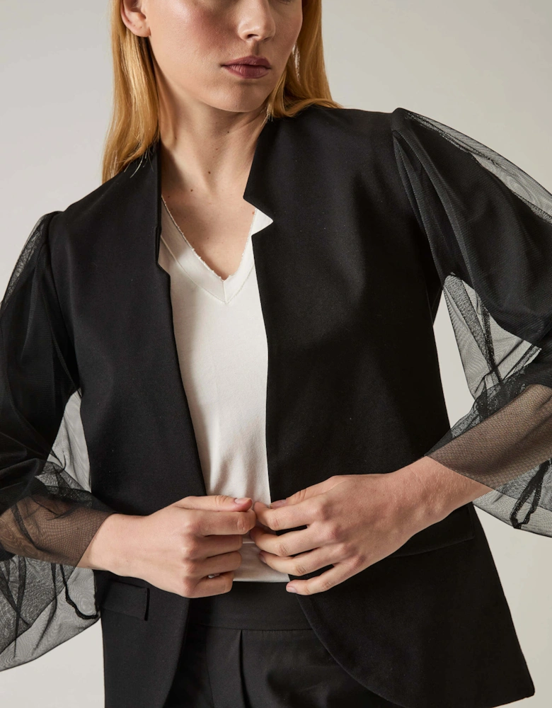 Tulle Sleeve Black Blazer