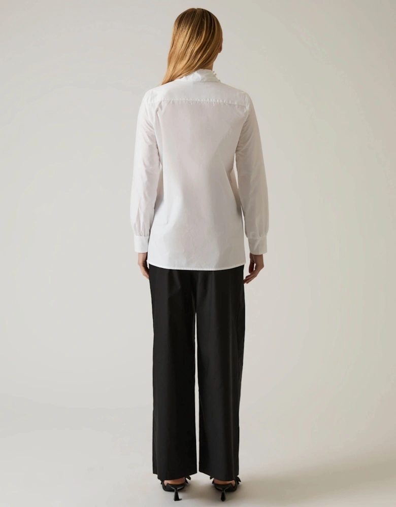 Pearl Collar White Cotton Shirt