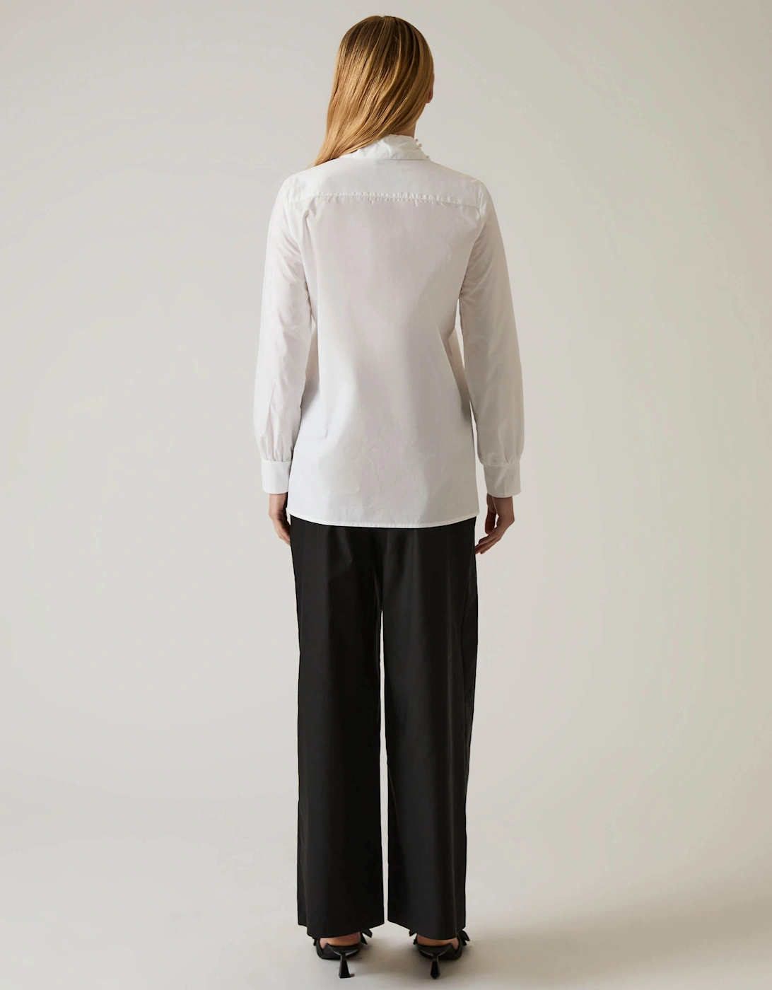 Pearl Collar White Cotton Shirt
