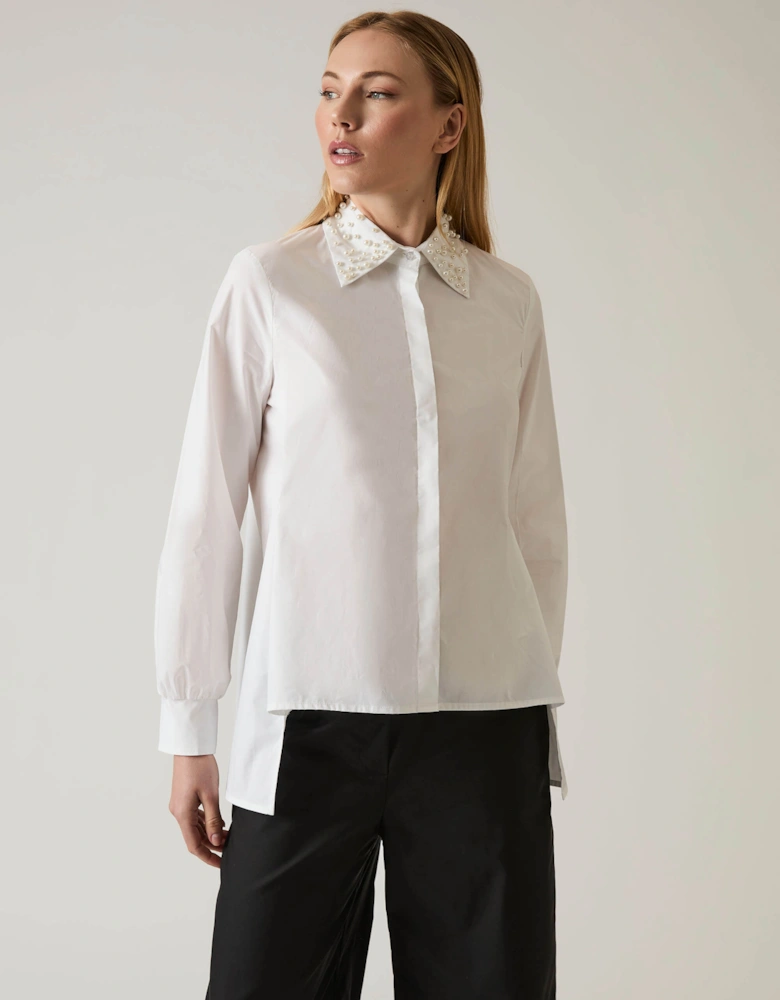 Pearl Collar White Cotton Shirt