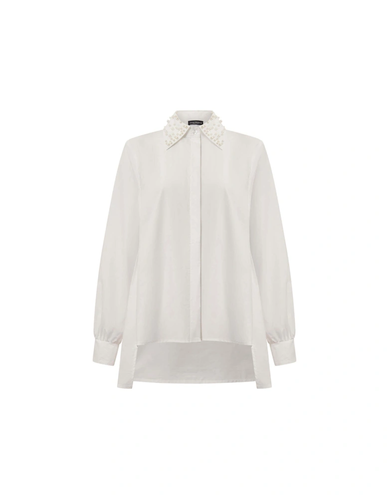 Pearl Collar White Cotton Shirt