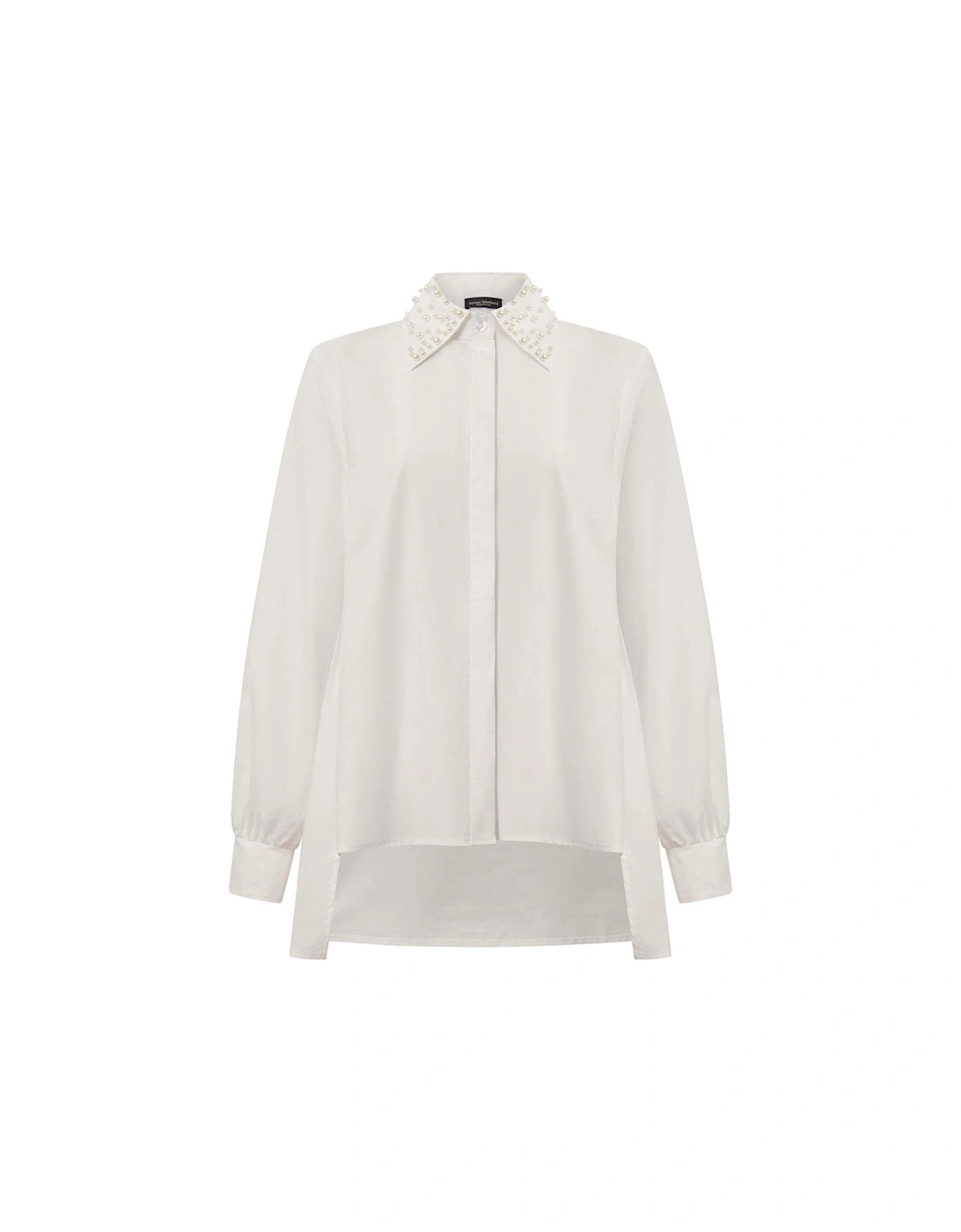 Pearl Collar White Cotton Shirt