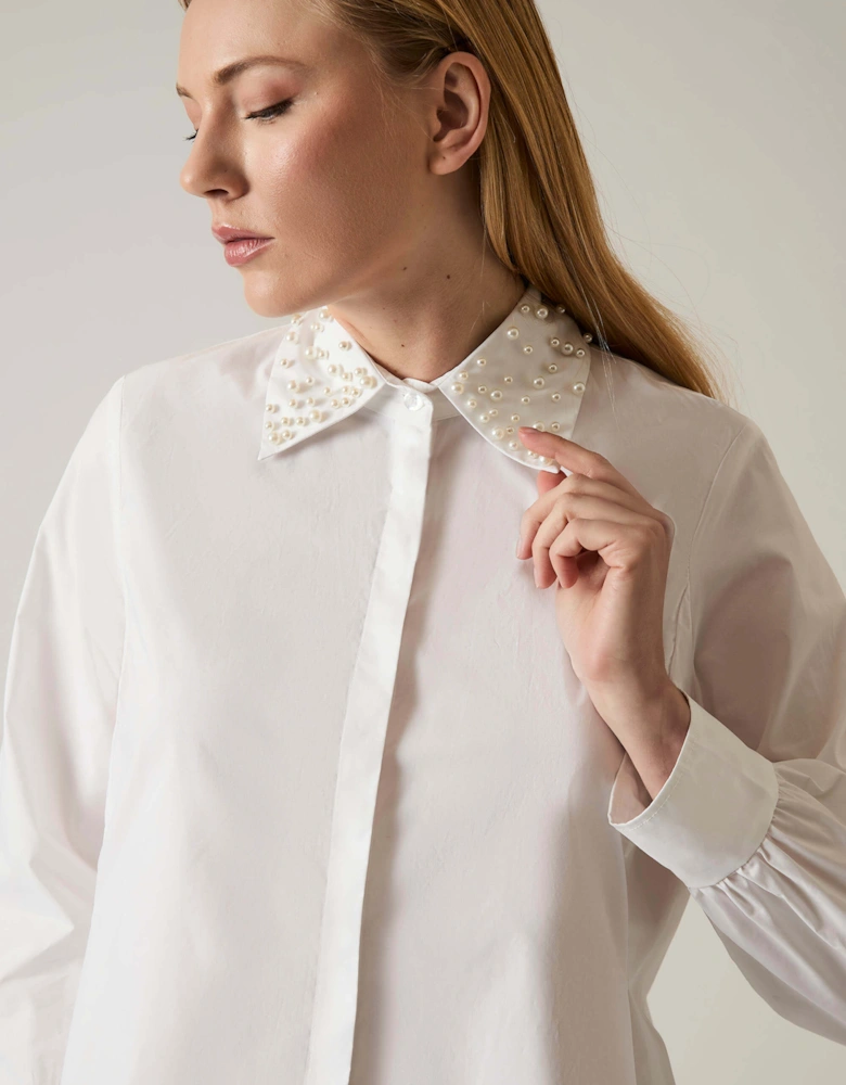 Pearl Collar White Cotton Shirt
