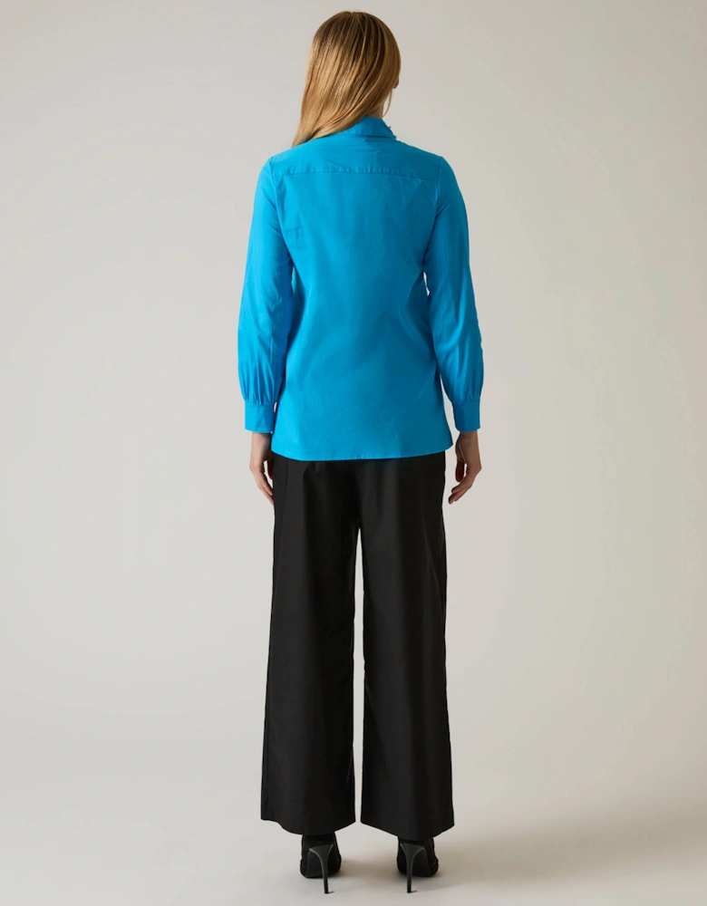 Pearl Collar Turquoise Cotton Shirt