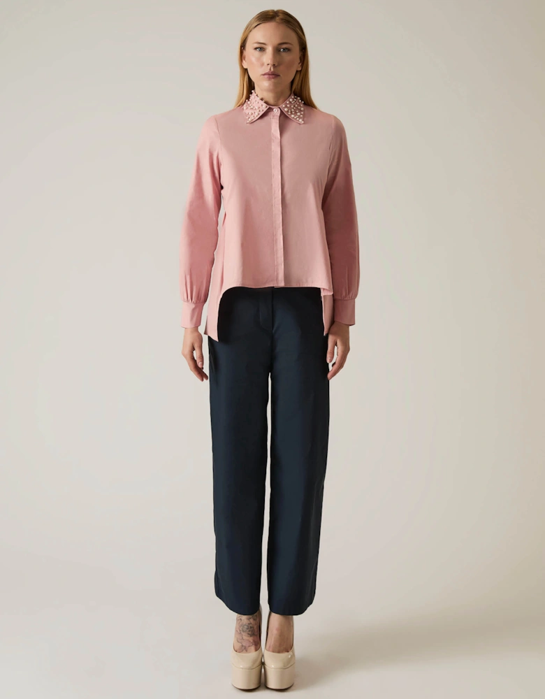 Pearl Collar Pale Pink Cotton Shirt