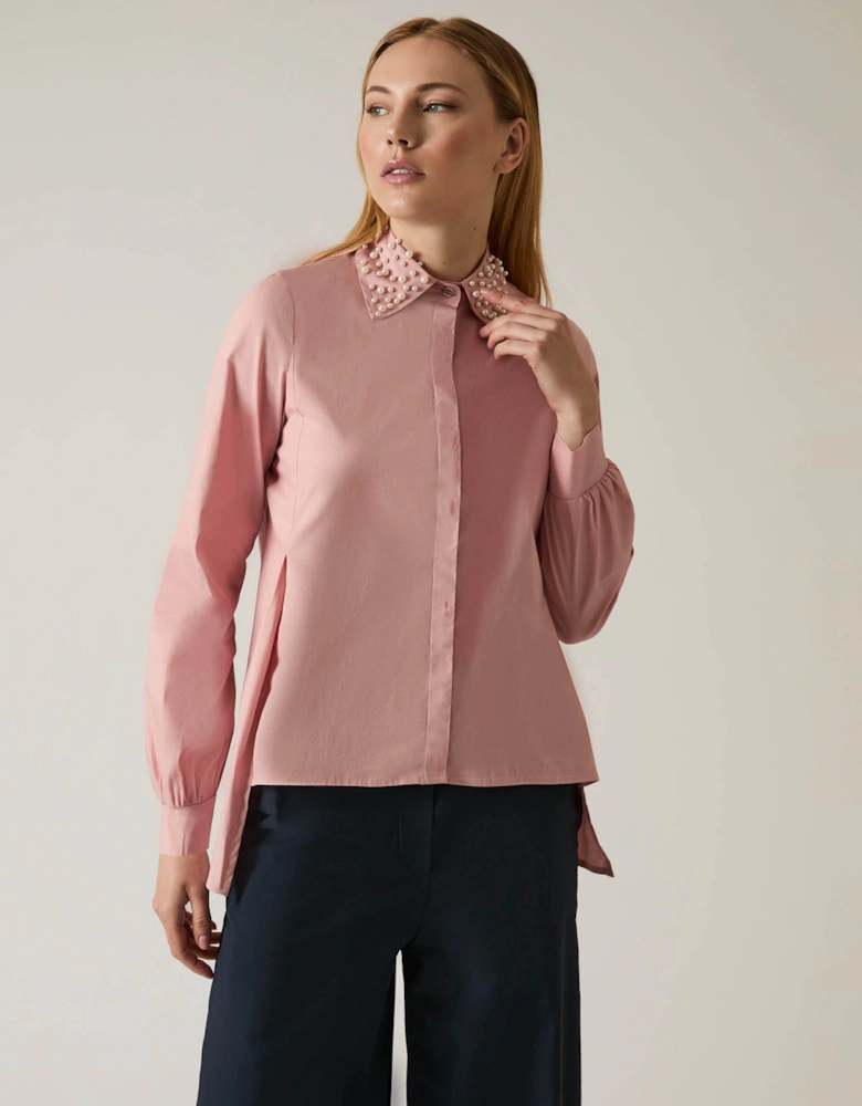 Pearl Collar Pale Pink Cotton Shirt