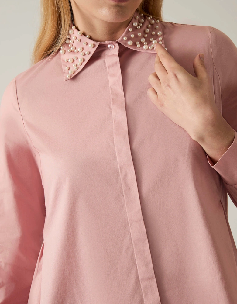 Pearl Collar Pale Pink Cotton Shirt