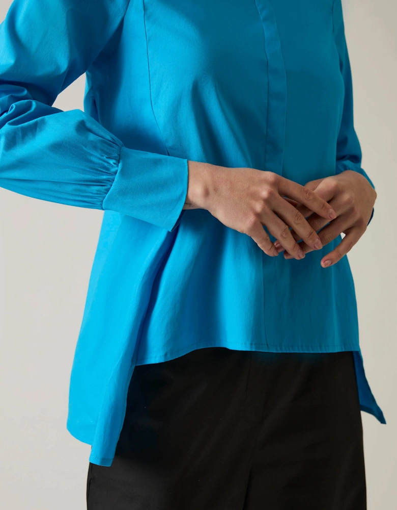 Pearl Collar Turquoise Cotton Shirt