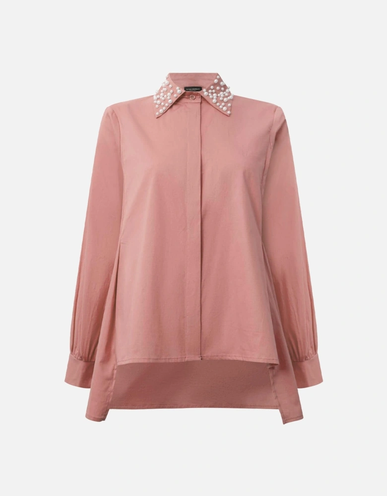 Pearl Collar Pale Pink Cotton Shirt