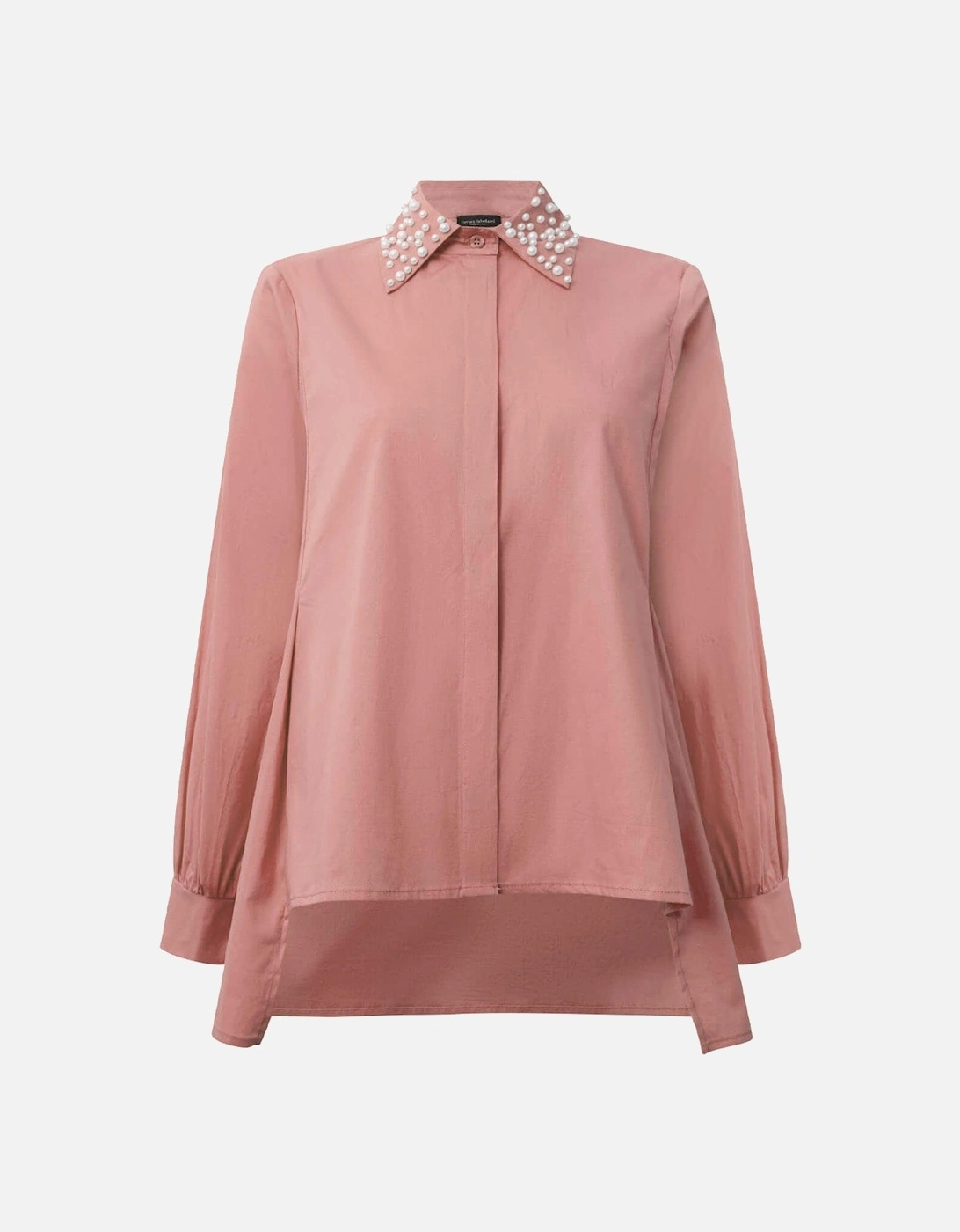 Pearl Collar Pale Pink Cotton Shirt