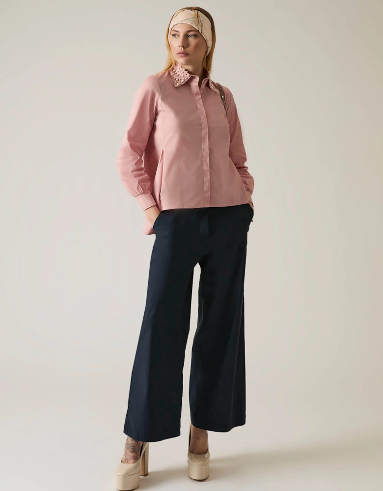 Pearl Collar Pale Pink Cotton Shirt