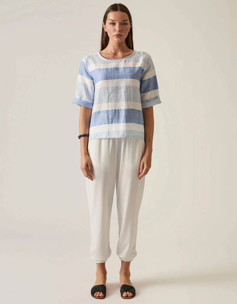Striped Back Button Top