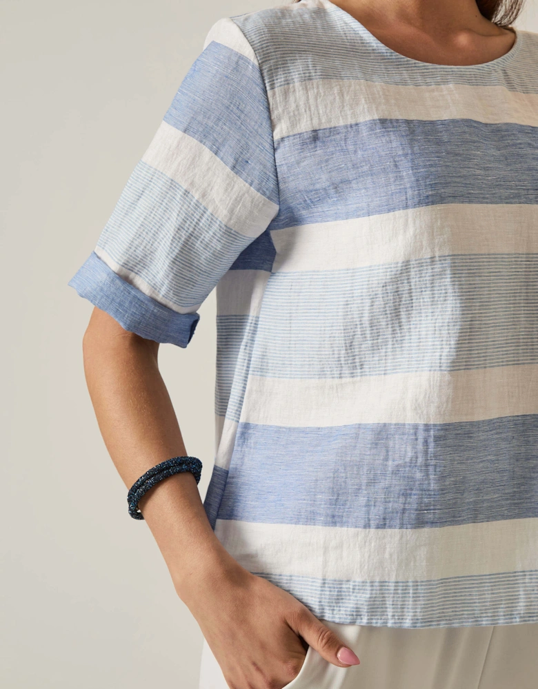 Striped Back Button Top