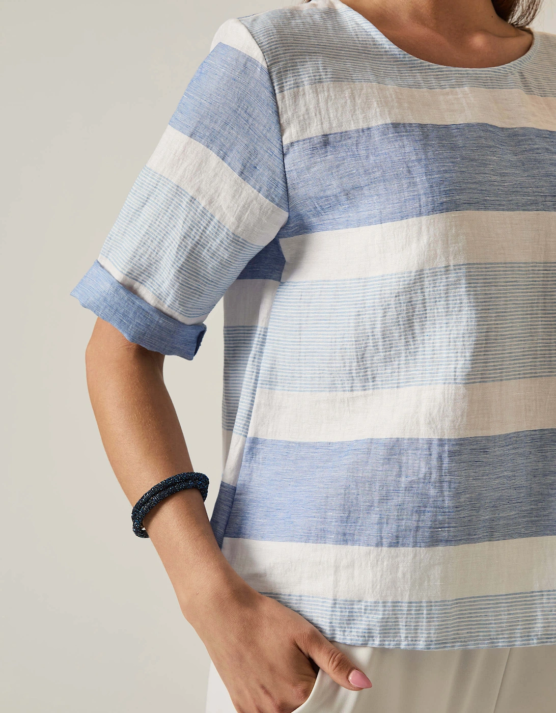 Striped Back Button Top