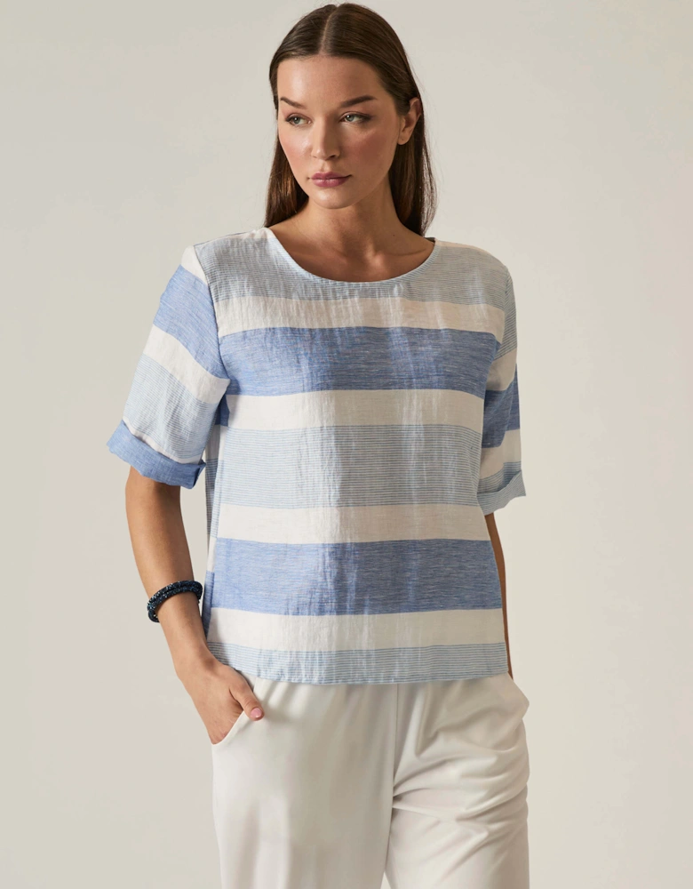 Striped Back Button Top