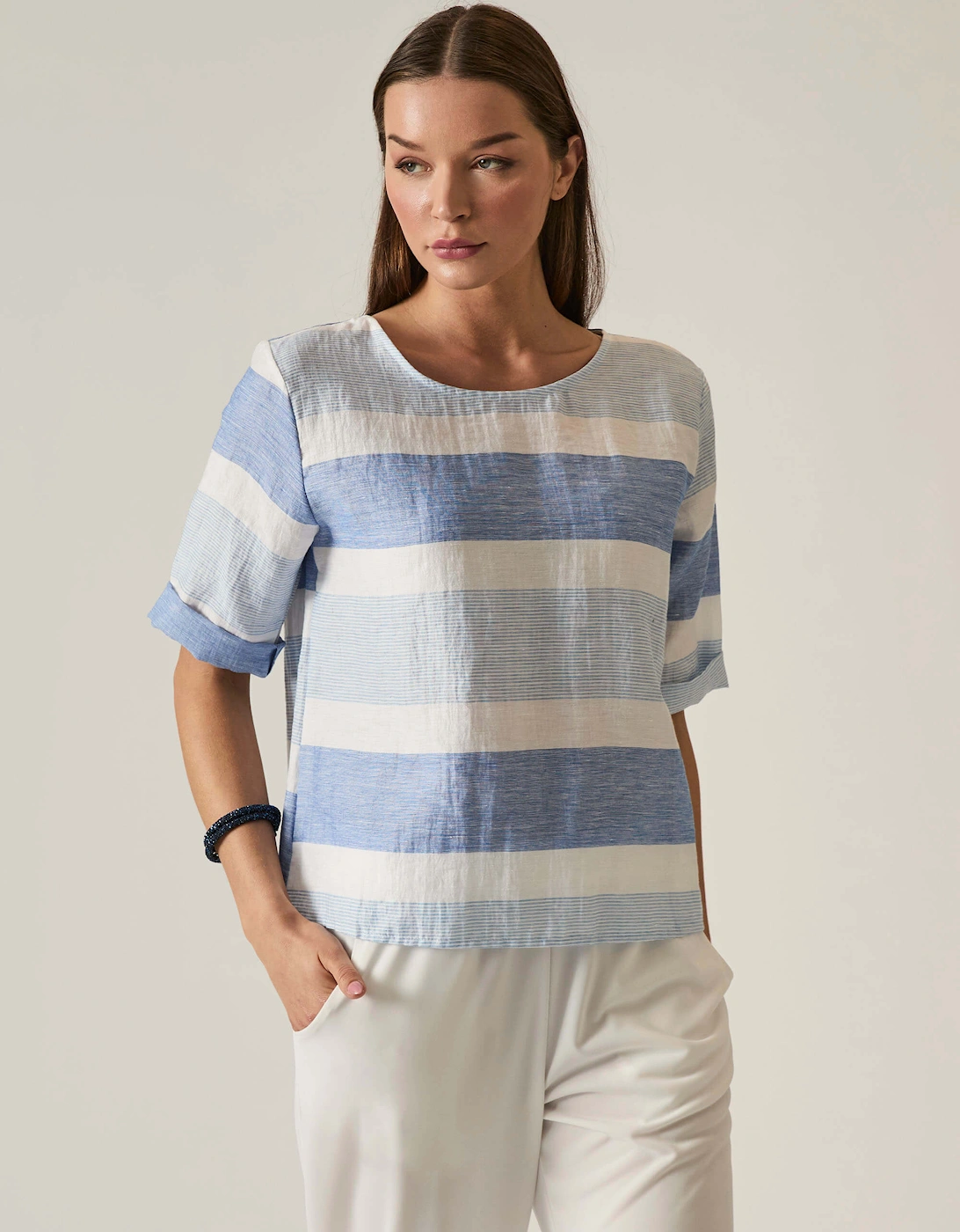 Striped Back Button Top