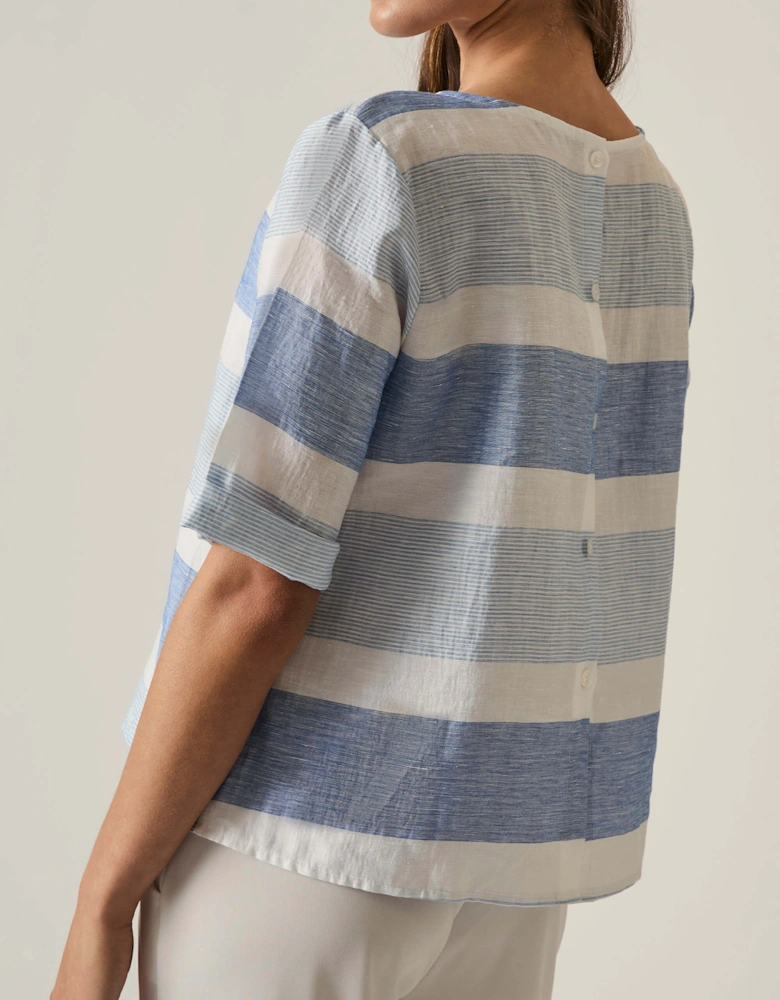 Striped Back Button Top