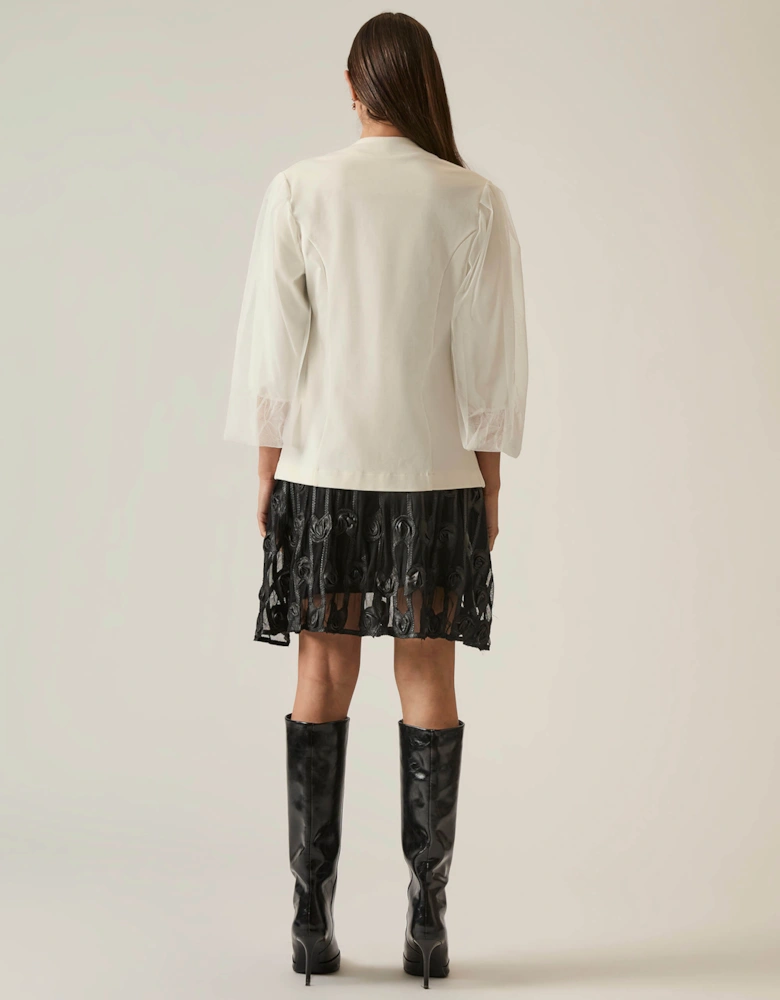 Tulle Sleeve White Blazer