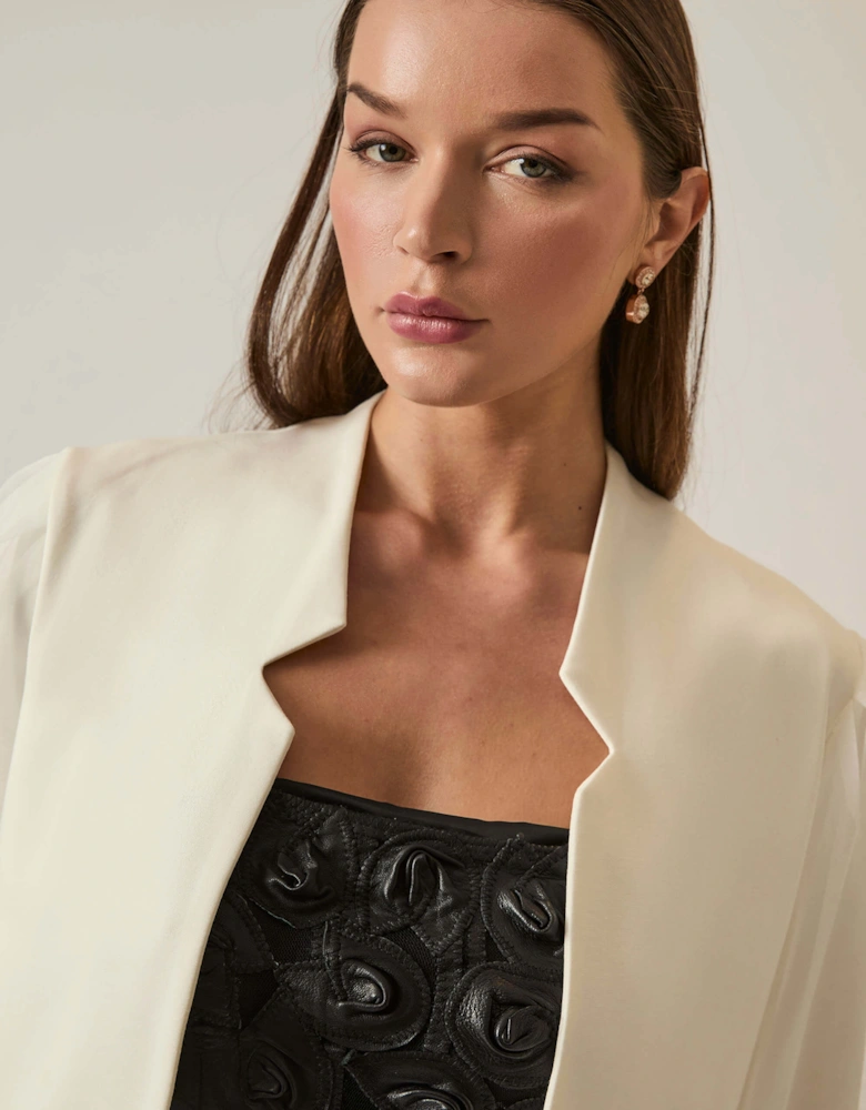 Tulle Sleeve White Blazer