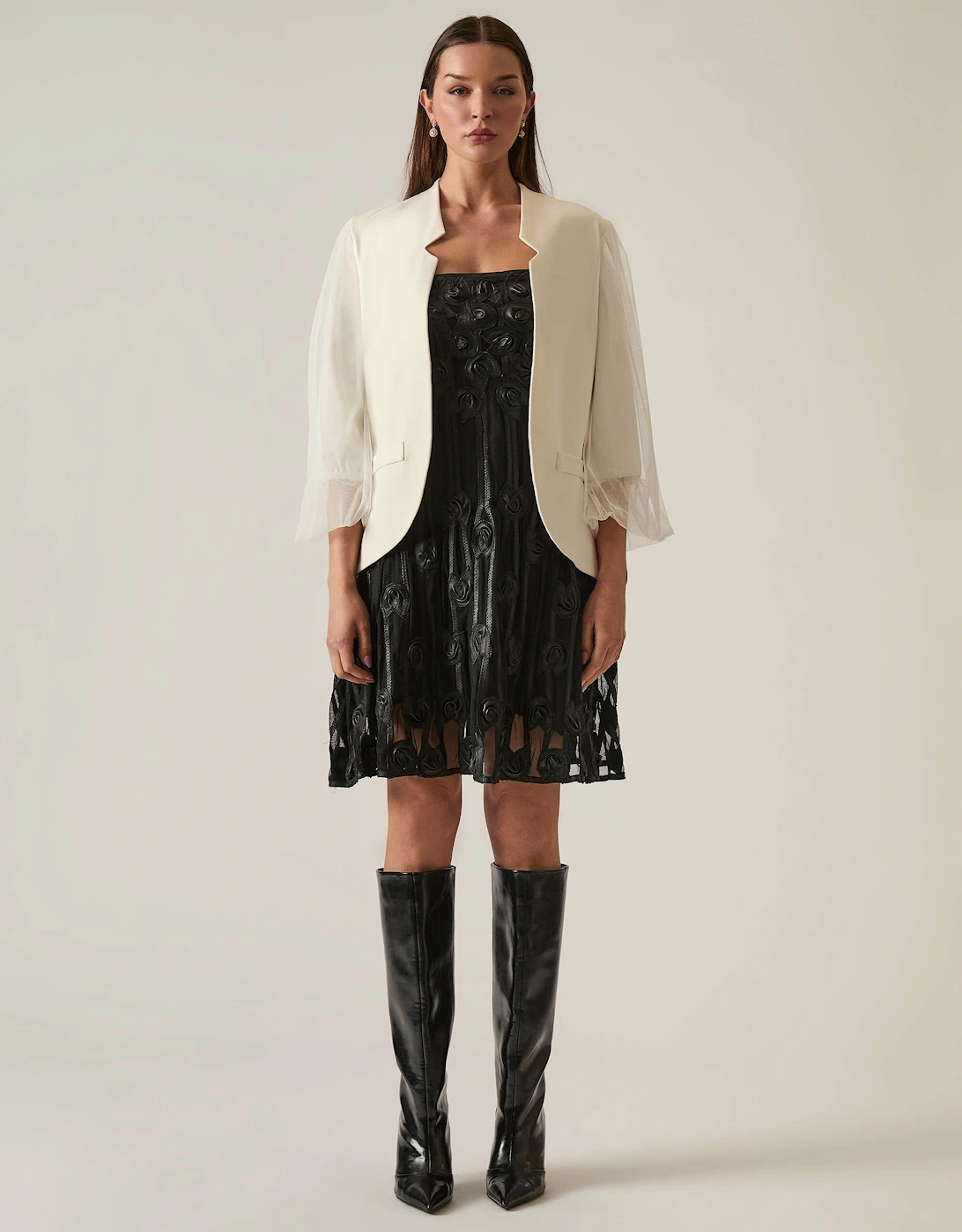 Tulle Sleeve White Blazer, 7 of 6