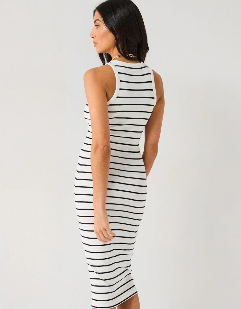 Rib Midaxi Dress Stripe - Black/White