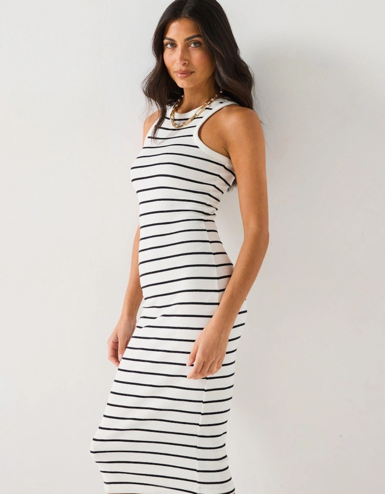Rib Midaxi Dress Stripe - Black/White